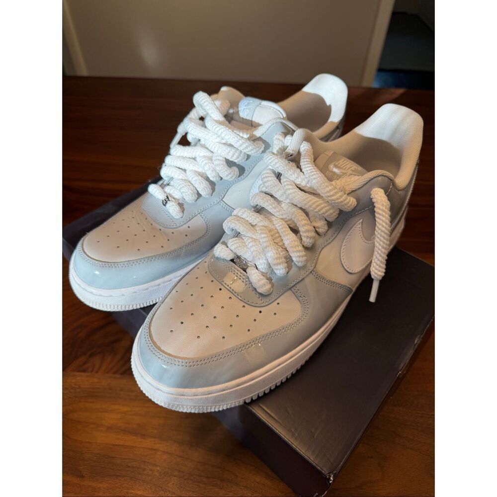 Nike Mens Patent Grey White Rope Laces Air Force 1 ‘07 LV8 Sneaker Shoes Size 13